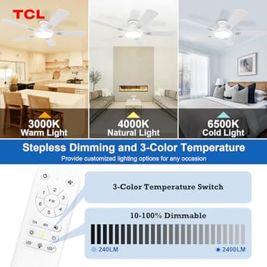 TCL Ceiling Fans with Lights, 52 Inch Low Profile Ceiling Fan with Light and Remote Control, Flush Mount, DC Reversible Motor, Noiseless, 6 Speeds Ceiling Fan for Bedroom (White) - Image 5