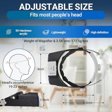 YOCTOSUN Magnifying Glasses with Light for Close Work, Rechargeable Headband Magnifier with 4 Lenses 1.5X-3.5X, Hands Free Magnifying Glass Visor for Jewelers, Crafts, Hobby - Image 3