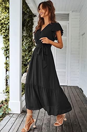 PRETTYGARDEN Women's Summer Floral Boho Maxi Dress Short Sleeve Wrap V Neck Ruffle Long Flowy Beach Wedding Guest Dresses - Image 4