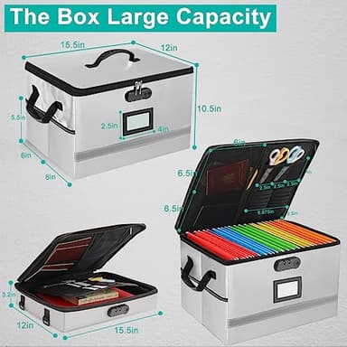 EXLIFBAG 2 Layer File Box with Lock, Portable Document Organizer Box with Handle, Fireproof File Box for Home Office, Legal File Organizer Storage - Image 3