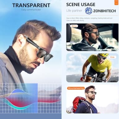 zonbhitech Smart Glasses with Bluetooth Speaker,Open Ear Smart Audio Glasses,UV Protection Glasses for Men & Women 09 (Black) - Image 4