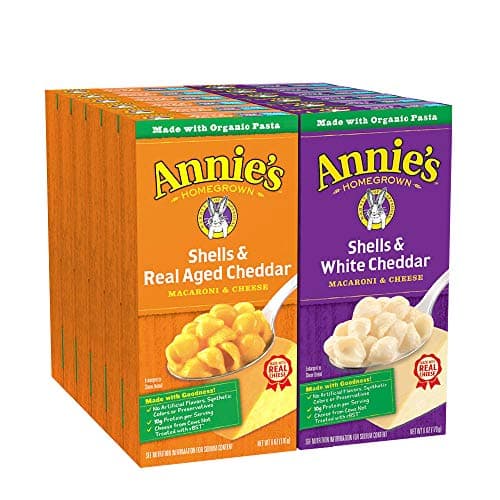 Annie's Organic Macaroni and Cheese Variety Pack, Shells & White Cheddar and Shells & Real Aged Cheddar, 6 oz (Pack of 12) - Image 1