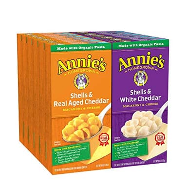 Annie's Organic Macaroni and Cheese Variety Pack, Shells & White Cheddar and Shells & Real Aged Cheddar, 6 oz (Pack of 12) - Image 1