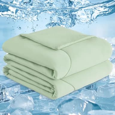PHF Cooling Comforter Twin for Hot Sleepers, Soft Double Side Cooling Blanket for Night Sweats Absorbs Body Heat, Q-Max>0.5 Arc-Chill Cool Lightweight Summer Cold Comforter, 60"x80", Green - Image 1