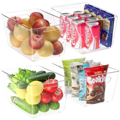 BALEINE Clear Plastic Storage Bins, Pantry Organization, BPA Free Stackable Refrigerator Organizers and Storage with Handles for Kitchen Fridge Cabinet Bathroom (4PK, 11x7.5x6) - Image 1
