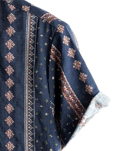 VATPAVE Mens Casual Hawaiian Floral Shirts Short Sleeve Button Down Tropical Shirts Beach Summer Shirts Medium Navy Blue - Image 4