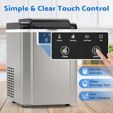 Countertop Ice Makers Machine with Basket and Scoop, 38Lbs/24h Soft Chewable Pellet Ice, One-Click Operation, Nugget Ice Maker for Home, Kitchen, Camping, RV, Office and Party,Sliver - Image 4