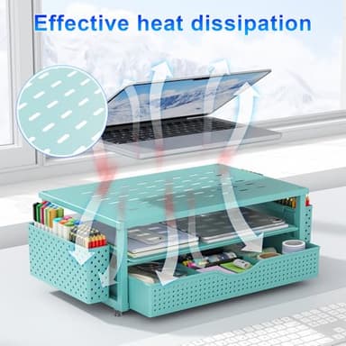 gianotter Desk Organizers and Accessories, Monitor Stand with Drawer and 2 Pen Holder, Desktop Organizer Suitable for Offices and Dormitories (Blue) - Image 5