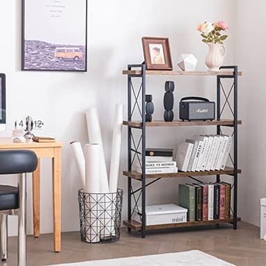 HCHQHS Bookshelf, 4-Tier Industrial Bookcase, Rustic Open Book Shelf, Freestanding Tall Bookshelves with Metal Frame - Image 2