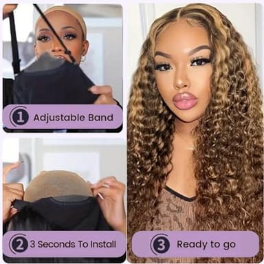 NKTU Glueless Wigs Human Hair Pre Plucked Pre Cut, Highlight Ombre Deep Wave Wigs, 5x5 HD Lace Closure Wigs for Women, No Glue, Beginner Friendly, 180 Density, 18 Inch - Image 4