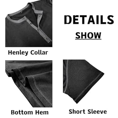 Men's Casual Henley Shirts Classic Button Cotton Short Sleeve T-Shirt Summer Basic Solid Lightweight Tees Tops Black - Image 6