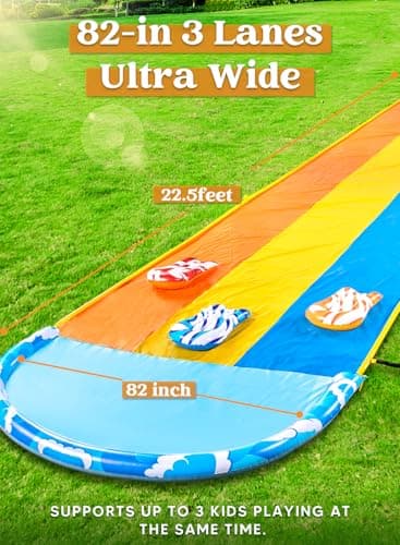 Sloosh 22.5ft x 82in Waves Triple Lawn Water Slide,Heavy Duty Lawn Water with 3 Body Boards and Slip Sprinkler for Kids Adults Backyard Summer Outdoor - Image 3