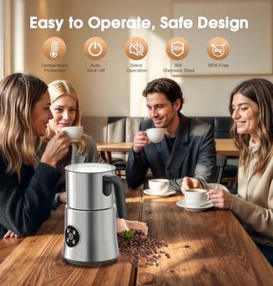 Milk Frother and Steamer, Large Capacity Detachable Electric Milk Frother, Automatic Warm and Cold Foam Maker, Hot Chocolate Maker, BPA Free, Grey - Image 7
