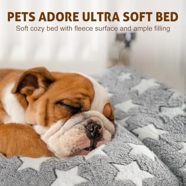 Mora Pets Cat Bed Dog Crate Pad Ultra Soft Pet Bed with Cute Star Print Washable Crate Mat for Small Dogs and Indoor Cats Reversible Fleece Dog Kennel Pad Cat Carrier Mat 14 x 17.5 inch Grey - Image 3
