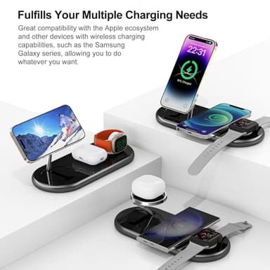 3 in 1 Charging Station for Apple Devices, Faster Mag-Safe Charger Stand, Magnetic Wireless Charger Station for iPhone 16 15 14 13 12 Series, for iWatch Ultra 10 9 8 7 SE 6 5 4 3, for AirPods (Black) - Image 4