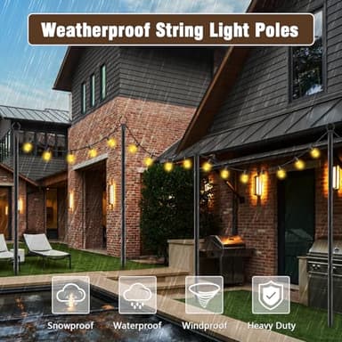 10Ft String Light Poles 4 Pack,Light Poles for Outside Lights,Outdoor with Fence Brackets Hanging Lights,Metal Stand Deck Patio Backyard - Image 5