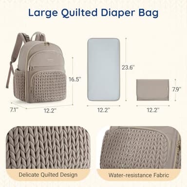 mommore Diaper Bag Backpack Large Baby Bag with Insulated Pockets, Laptop Sleeve Stroller Buckles, Quilted Travel Diaper Backpack with Luggage Strap - Image 5