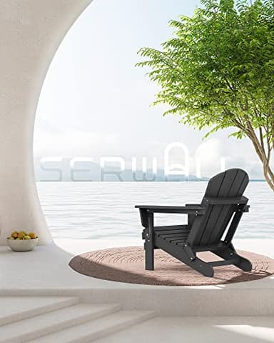 SERWALL Foldable Adirondack Chair Set of 4 for Patio Garden Outdoors Fire Pit-Black - Image 2