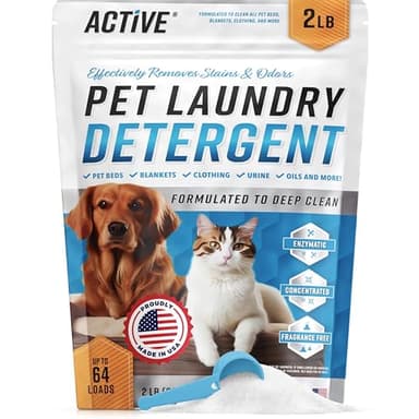 Pet Laundry Detergent Odor Remover - ACTIVE Enzyme Based Powder Detergent for Dogs Beds, Cat Pee, HE Washer Friendly Natural Enzymatic Deodorizer, Urine, Smell, Dog Drool, Stain Eliminator - 64 Loads - Image 1