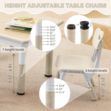 GITAWUSA Kids Study Table and Chairs Set, Height Adjustable Toddler Table and Chair Set for Kids Ages 3-8, 23.6" L x 23.6" W Graffiti Desktop Plastic Children Art Table with 2 Seats, Burlywood - Image 2
