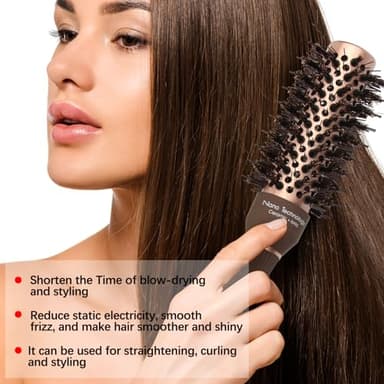 FIXBODY Hair Brush, Round Brush for Blow Drying, Curling, Styling, Nano Thermal Ceramic & Ionic Tech, Boar Bristle, 3.3 inch, 2 inch Barrel, for Women, Volume & Shine, Brown, Hair Brush for Thick Hair - Image 7