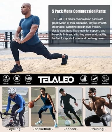 TELALEO 5 Pack Men's Compression Pants for Workout, Running,Basketball,Football-Sports Baselayer Leggings M - Image 6