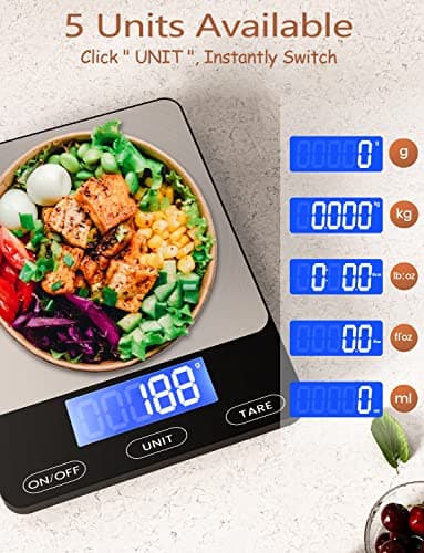 Food Scale -33lb Digital Kitchen Scale for Food Ounces Grams Rechargeable 304 Stainless Steel,Batteries and Type-C Charging | Perfect for Meal Prep, Cooking, and Baking, Black - Image 2