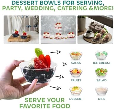 JoyServe Clear Mini Plastic Bowls - (Bulk 100 Pack) 6 Oz Disposable Premium Hard Plastic Dessert Bowls for Serving, Weddings, Catering, Parties, Salsa, Home or Event Party Supplies - Image 4