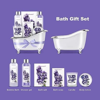 Gift Set for Women Body & Earth Gifts Set Lavender Gift Baskets For Women Bath Sets with Bubble Bath Body Lotion Scented Candle Christmas Gifts - Image 2