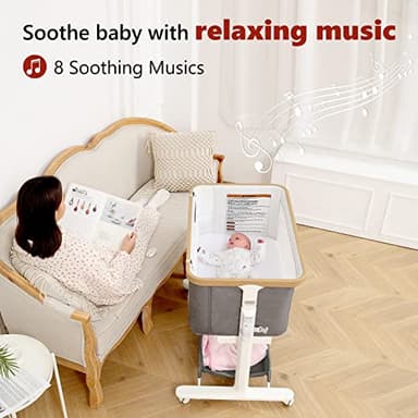 VaVaSoo Rocking Bassinet for Baby Electric Automatic Bedside Sleeper Rocks Itself 3 Motion Auto Rolling Newborn Cradle 5 Height Adjustable with Music, Wheels, Storage, Dark Grey - Image 3