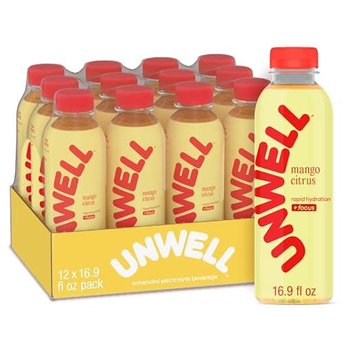 Unwell Hydration Electrolyte Drink For Rapid Hydration + Focus – Mango Citrus, 12 Pack - Image 1