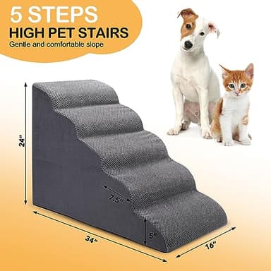 CiWiVOKi Dog Stairs for Bed, 5 Tier Dog Steps for Couch and High Bed, Non-Slip Pet Stairs, 24" High Sofa Foam Ramp - Best for Small Pets, Older Cats with Joint Pain - Image 4