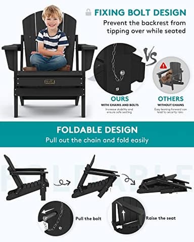 SERWALL Foldable Adirondack Chair Set of 4 for Patio Garden Outdoors Fire Pit-Black - Image 4