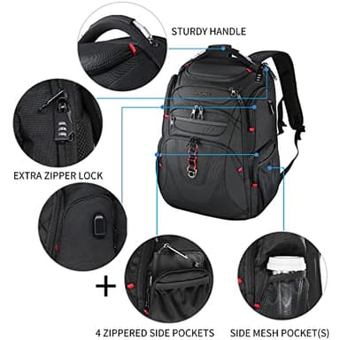 KROSER TSA Friendly Travel Laptop Backpack 17.3 inch XL Computer Backpack Water-Repellent College Daypack Business Backpack with RFID Pockets & USB Port for Men/Women-Black - Image 5