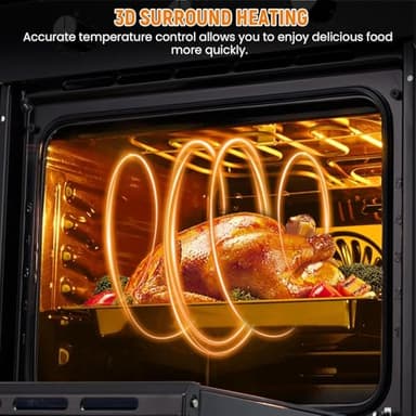 24 Inch Single Wall Oven, 2.5 Cu.ft Built-in Electric Wall Oven with 8 Cooking Functions in Stainless Steel, Mechanical Knob Control - Image 3