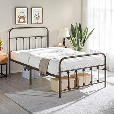 Yaheetech Classic Metal Platform Bed Frame Mattress Foundation with Victorian Style Iron-Art Headboard/Footboard/Under Bed Storage/No Box Spring Needed/Twin Size Bronze - Image 3