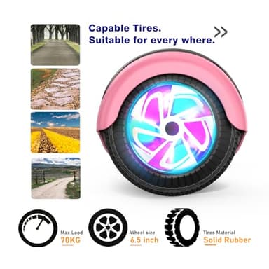 UNI-SUN Hoverboard for Kids, 6.5" Two Wheel Self Balancing Hoverboards with Bluetooth and Lights, Pink Hover Board - Image 4