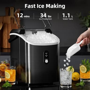 Antarctic Star Nugget Ice Maker Countertop with Soft Chewable Ice, Portable Sonic Ice Maker with Basket and Scoop, Removable Top Cover, Auto-Cleaning for Home/Party/RV/Camping (Stainless Steel Black) - Image 2