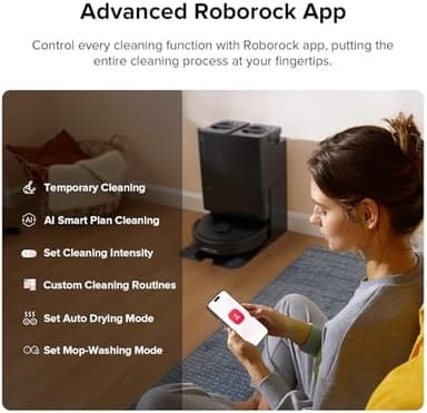 roborock Qrevo Plus Robot Vacuum and Mop with FlexiArm Design Edge Mopping, Self-Emptying, 10 mm Liftable Mops, Auto Mop Washing & Drying, Reactive Tech Obstacle Avoidance, 7,000 Pa Suction, Black - Image 8