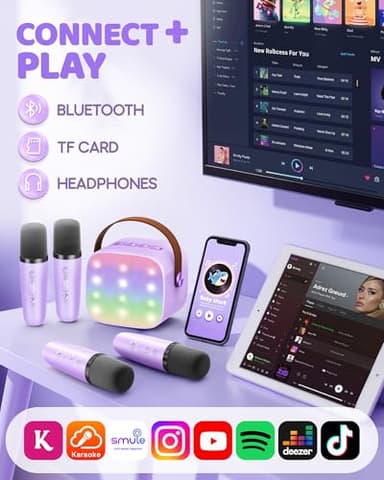 YLL Upgraded Mini Karaoke Machine with 4 Wireless Microphones Toy for Kids, Christmas Birthday Gifts for Girls Boys, Portable Party Bluetooth Speaker for 3, 4, 5, 6, 7, 8, 9, 10+ Year Old (Purple) - Image 7