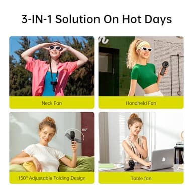 JISULIFE Handheld Fan Life7 – Ultimate Flexibility: High-Power Motor, LED Display, 19.5 Hrs Cooling, 5000mAh Rechargeable, 5-Speed, Foldable Design, 3-IN-1 Portable Fan for Travel Cruise Beach(Black) - Image 2