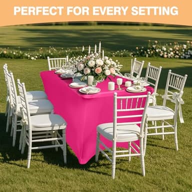 2 Pack 6 Feet Fuchsia Spandex Tablecloth for Rectangular Tables, Fitted & Stretch, Washable, Wrinkle Resistant, Perfect for Event, Wedding, Party, Banquet, Cocktail, Festival, and Table Protector - Image 6