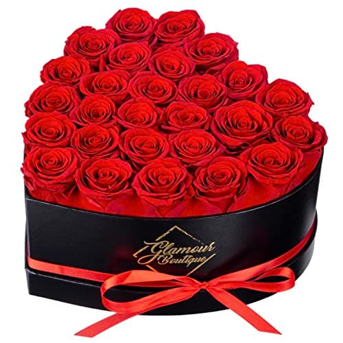 GLAMOUR BOUTIQUE 27 Flower Forever Heart Shape Box - Preserved Roses Gift for Her, Preserved Flowers, Red - Image 1