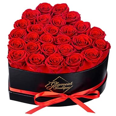 GLAMOUR BOUTIQUE 27 Flower Forever Heart Shape Box - Preserved Roses Gift for Her, Preserved Flowers, Red - Image 1