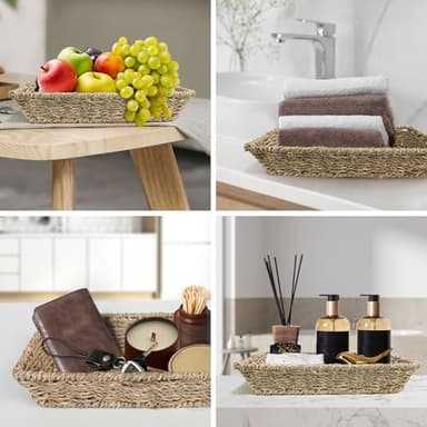 12 Pcs Handmade Woven Coasters for Drinks, Absorbent and Insulating Cotton Coasters with Seagrass Basket Holder set, Boho Perfect for Coffee Table and Home Decor - Image 7