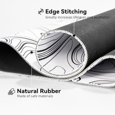 Reniteco Waterproof Large Gaming Mouse Pad with Durable Stitched Edges, Non-Slip Rubber Base, Smooth Surface Mouse Mat Desk Pad for Home Office Gaming, 31.5"x11.8"x0.12", White Topographic Map - Image 4
