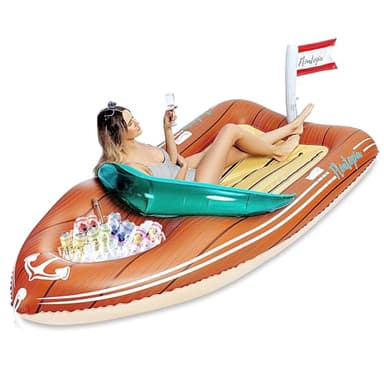 JOYIN Giant Boat Pool Float with Cooler - Inflatable Boat Funny Pool Floats Raft with Reinforced Cooler, Lounge Floaties Beach Lake Toys fun in summer Swimming Pool Party Decorations for Kids & Adults - Image 1