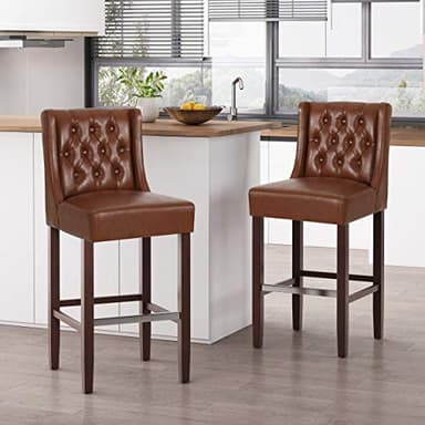 Christopher Knight Home Spencer Contemporary Wingback Barstools (Set of 2), Cognac Brown and Espresso, Faux Leather - Image 2
