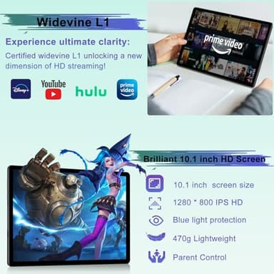 2025 Android 14 Tablet with Keyboard 20GB+128GB+1TB Expand, 10.1 Inch Octa-Core 2-in-1 Tablets with HD IPS Display, 5G WiFi 6, 6000mAh Battery, BT5.0, Split Screen, Widevine L1, Mouse, Case -Black - Image 4