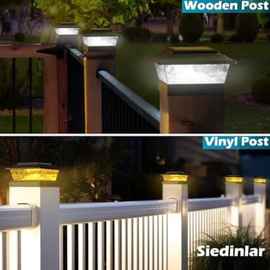 SIEDiNLAR Solar Post Lights Outdoor 12 LEDs 4 Modes Post Cap Light for 4x4 5x5 6x6 Vinyl Wooden Deck Fence Posts Patio Garden Decor, Warm/Cool White Dynamic Lighting (6 Pack, Black) - Image 3